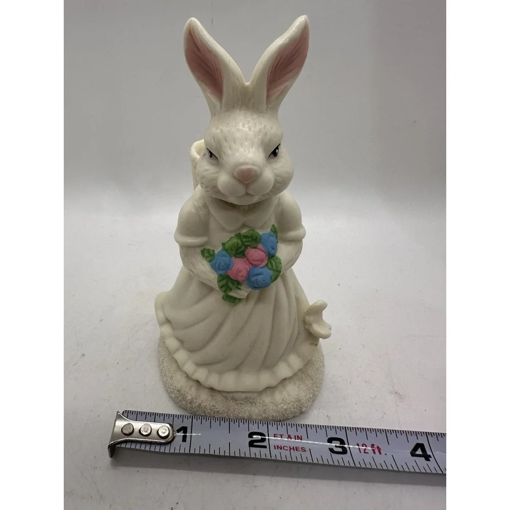Vintage Easter Bunny Rabbit candleholder Figurine White Dress 5‎ Inch